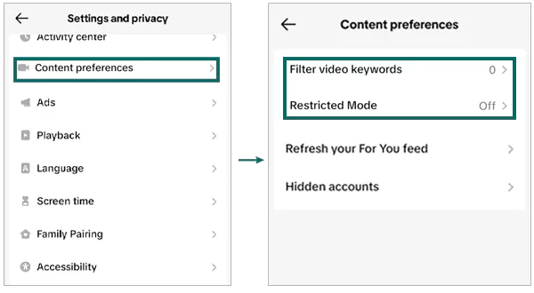 Content Preferences & Enable restricted mode on TikTok