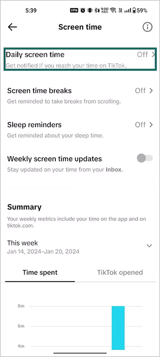 Tap Daily screen time