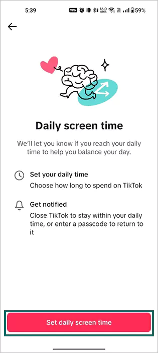 Tap Set daily screen time