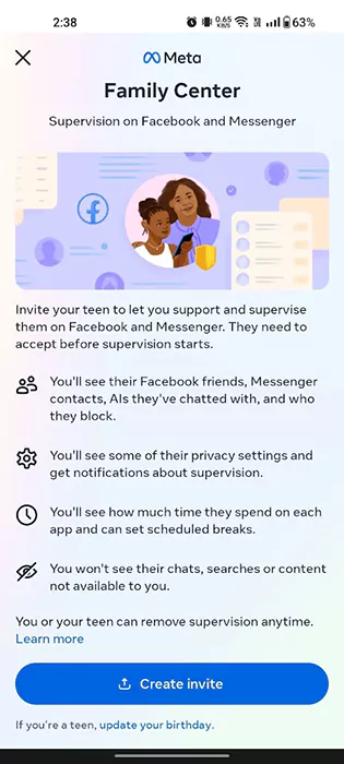 Supervision on Facebook and messenger