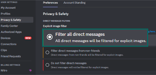 Select Filter all direct message