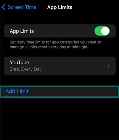 Tap Add Limit