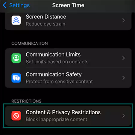 Tap Content & Privacy Restrictions