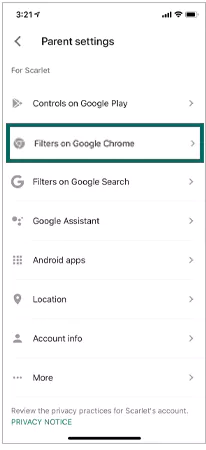 Tap Filters on Google Chrome