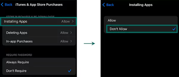 Tap Installing Apps & Tap Don’t Allow