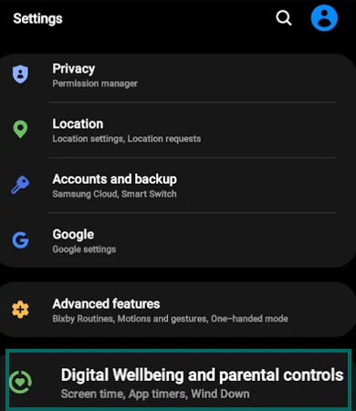 Tap Digital Wellbeing and parental controls