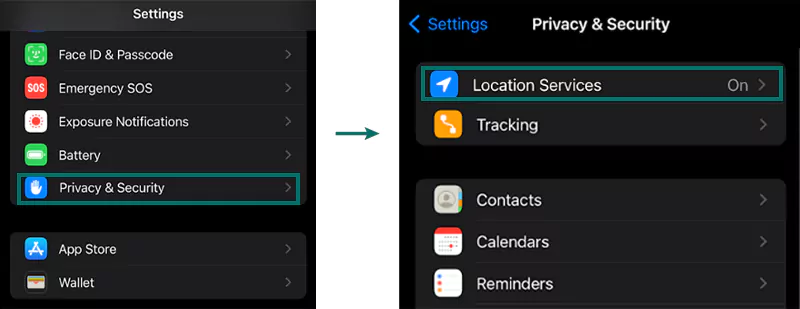 Tap Privacy & Security Tap Location Services