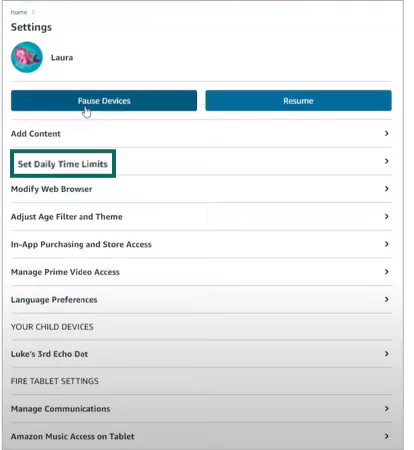 Tap on Set Daily Time Limits