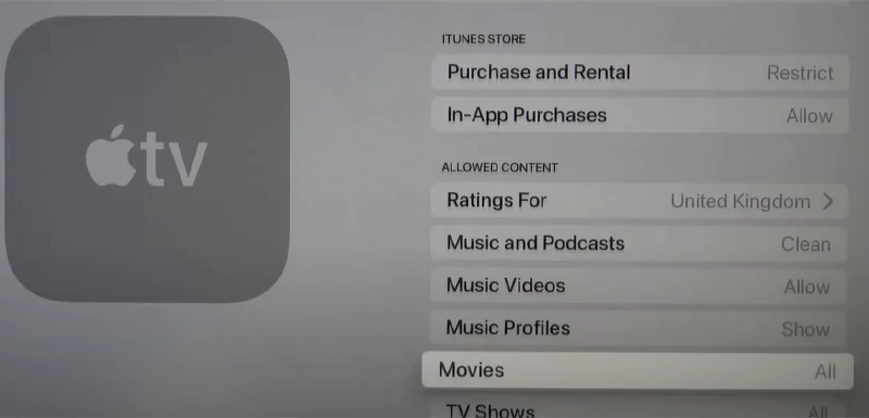 Applying restrictions on Apple TV