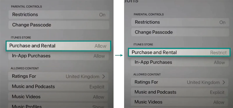 Change Purchase and Rental Restrict Purchase and Rental