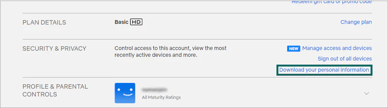 Click Download your personal information