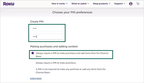 Create a 4-digit PIN on Roku