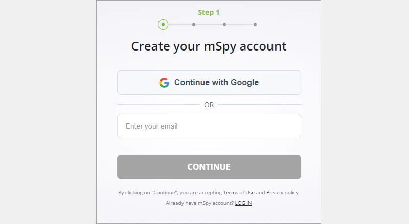 Create an account on mSpy