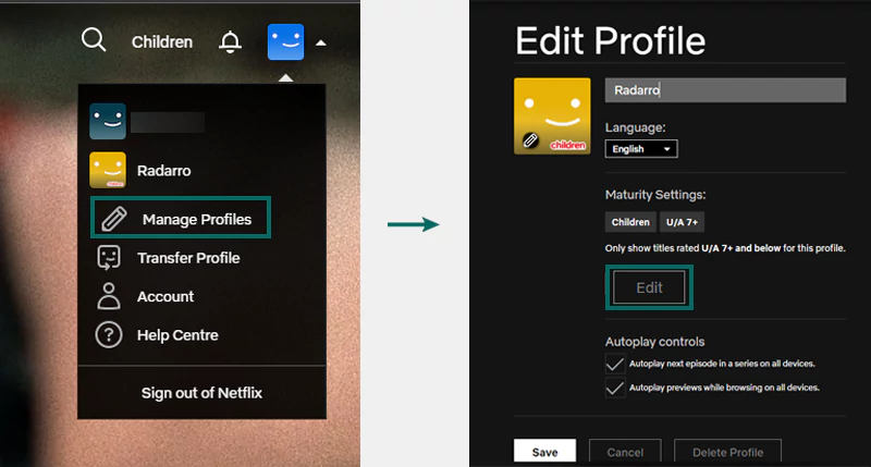 Tap Manage Profiles & Click Edit