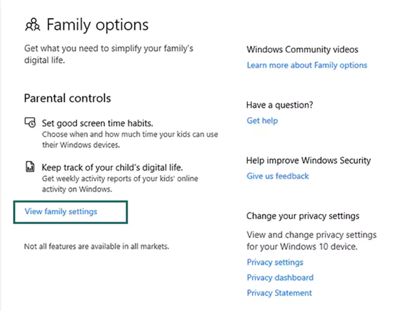 Click View Family Settings