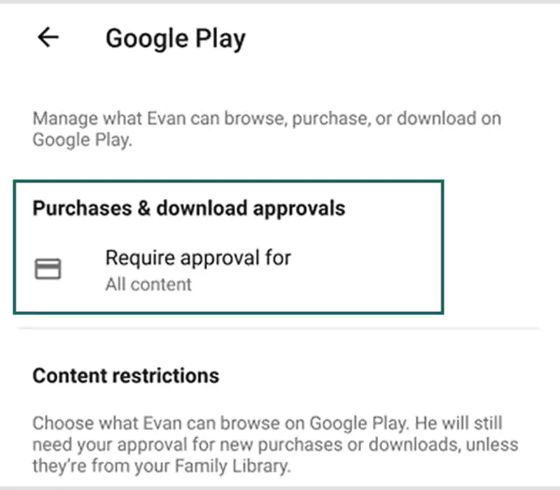 Tap on Purchases & download approvals