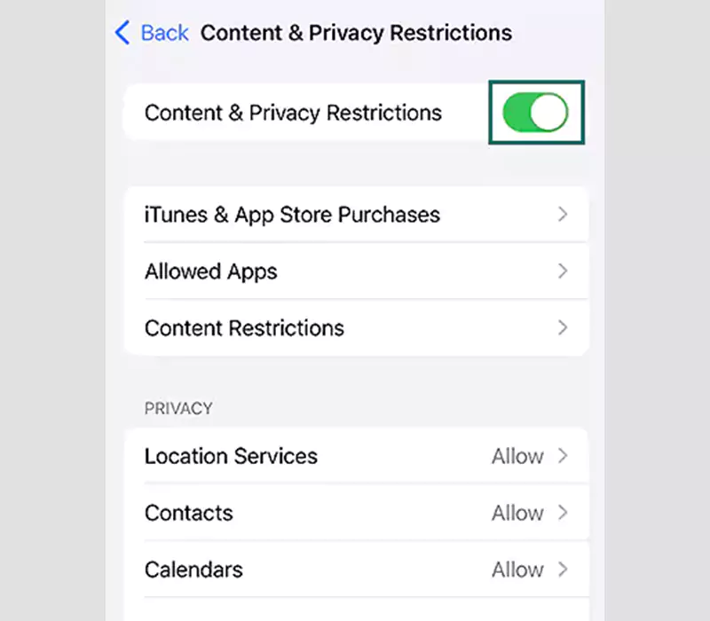 Turn off the toggle to Content Restrictions