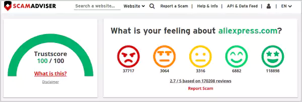 AliExpress Reviews on Scamadviser