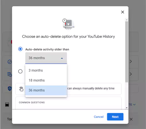 Auto delete option on YouTube