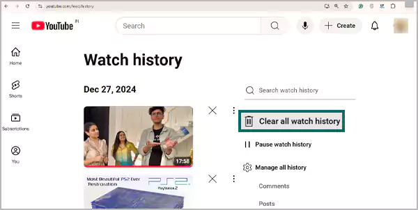 Click on Clear all watch history