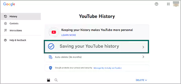 Click on the Saving your YouTube history