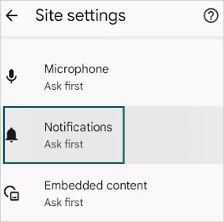 Press site settings and then notifications