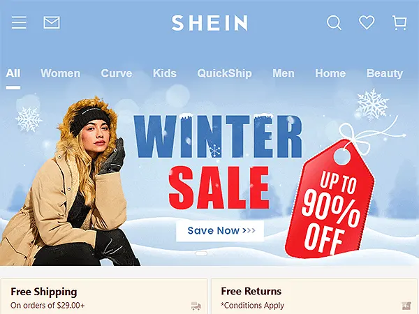 Shein home page