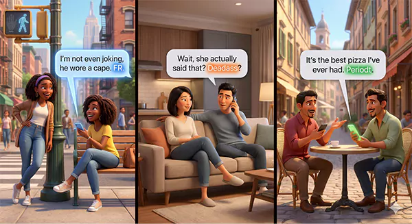 The image is exhibiting  the real world use cases of FR Deadass and Peridot abbreviation in the text message