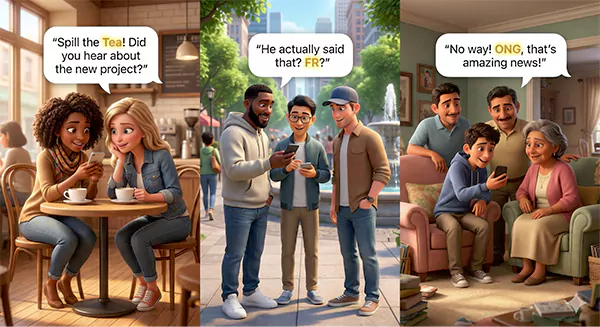 The image is showcasing the real world use cases of Tea FR and ONG abbreviation in the text message