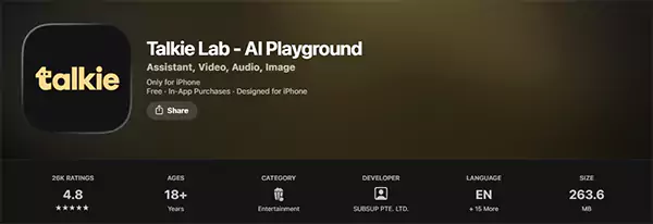 Talkie AI on iPhone
