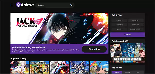 9Anime homepage