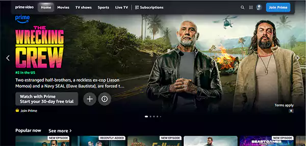 Amazon Prime Video homepage