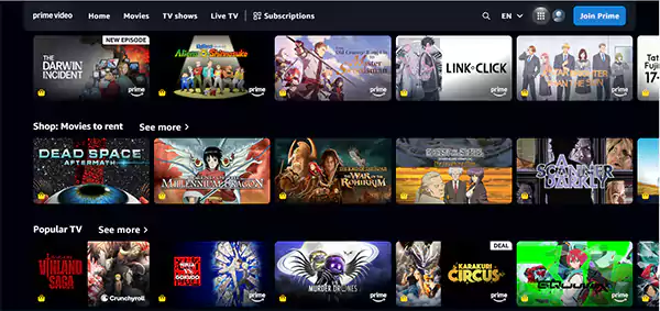 Amazon Prime Video homepage