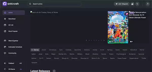 AniCrush homepage