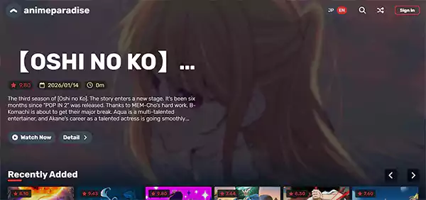 Animeparadise homepage