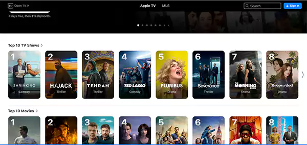 Apple TV homepage