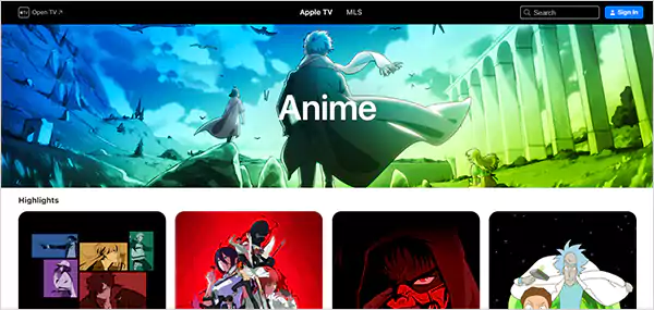 Apple TV homepage