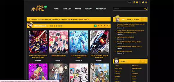 GoGoanime homepage