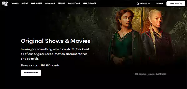 HBO Max homepage