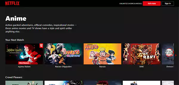 Netflix homepage