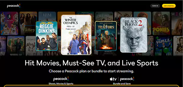 Peacock TV homepage