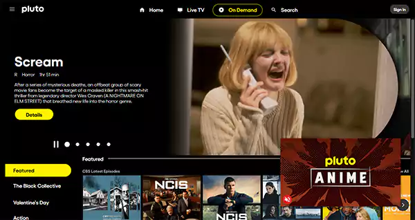 Pluto TV homepage
