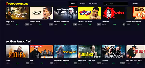 Popcornflix homepage