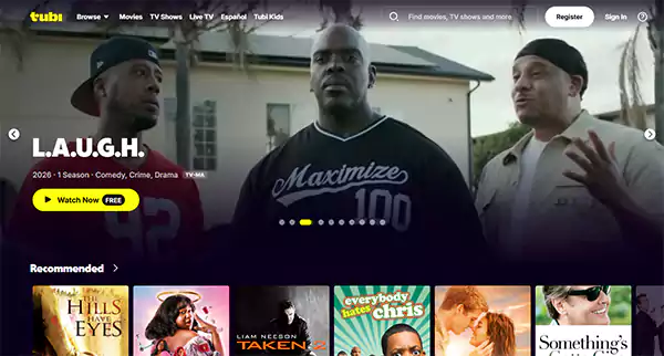 Tubi TV homepage