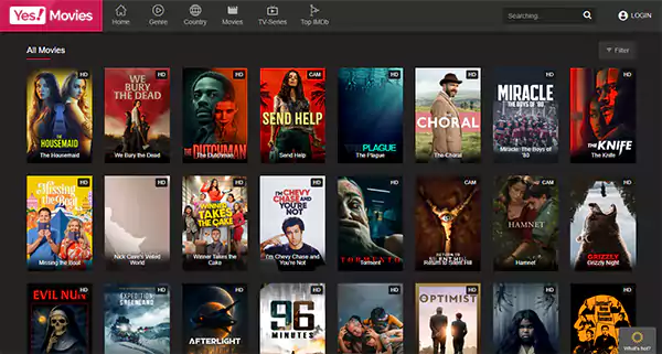 YesMovies homepage