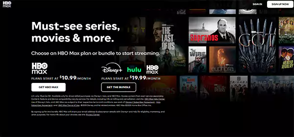 HBO Max Homepage