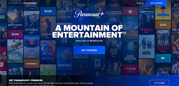 Paramount plus Homepage