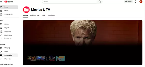 YouTube Premium Movies Homepage