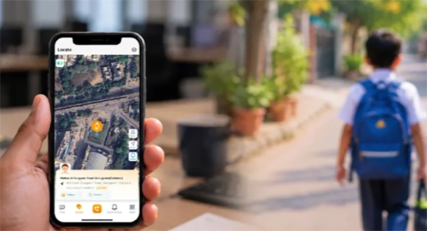 Parent looking at a family location tracking map on a smartphone screen