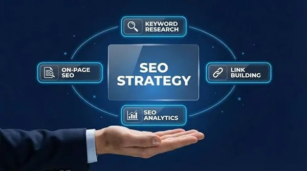 An image showing 4 extensions of SEO strategy for growing a business.